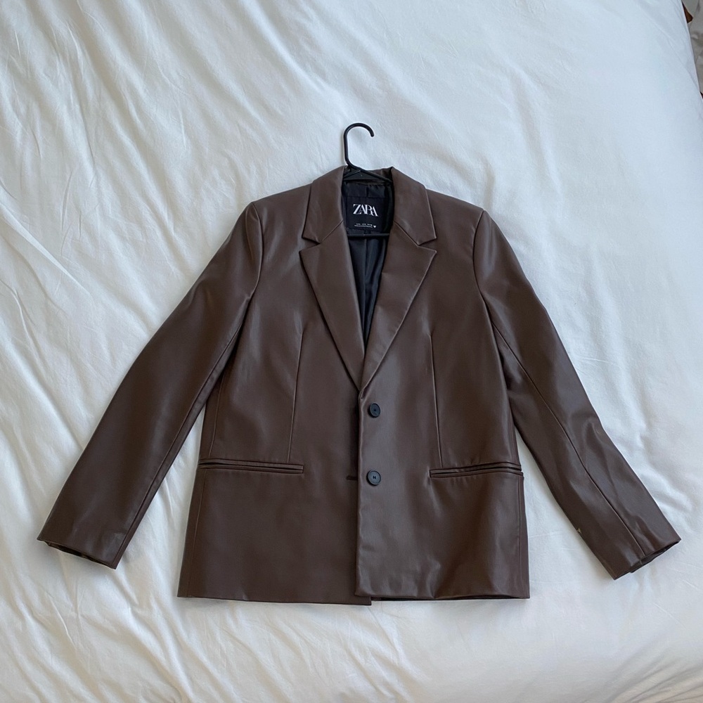 Zara Brown Leather Blazer